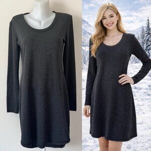 Kavu Sweater Knit Dress Long Line Shirt Gray Black Herringbone Full Sleeves Sz S
